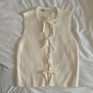 Abercrombie & Fitch Cream Knit Top with Bow Detail